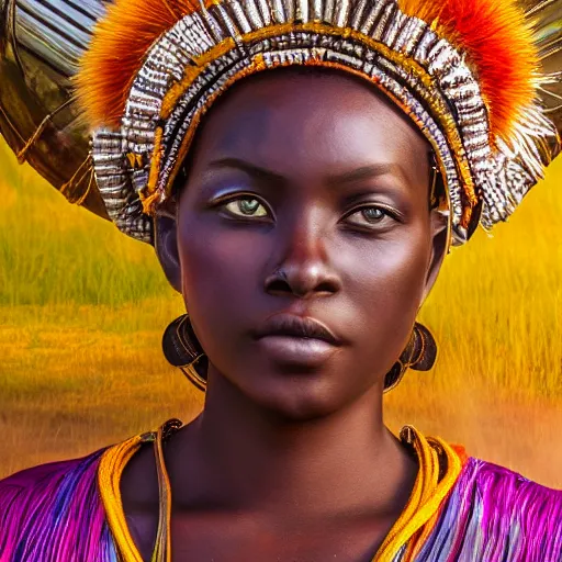 Image similar to a portait photo of Zulu princess, epic image, path tracing, complementary colours, high quality, 4k HDR, dramatic lighting, cinematic, highly detailed, high coherence, dedined face, anatomically correct, five fingers