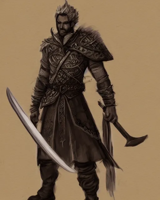Prompt: a pencil concept art of a D&D character, holding a sword