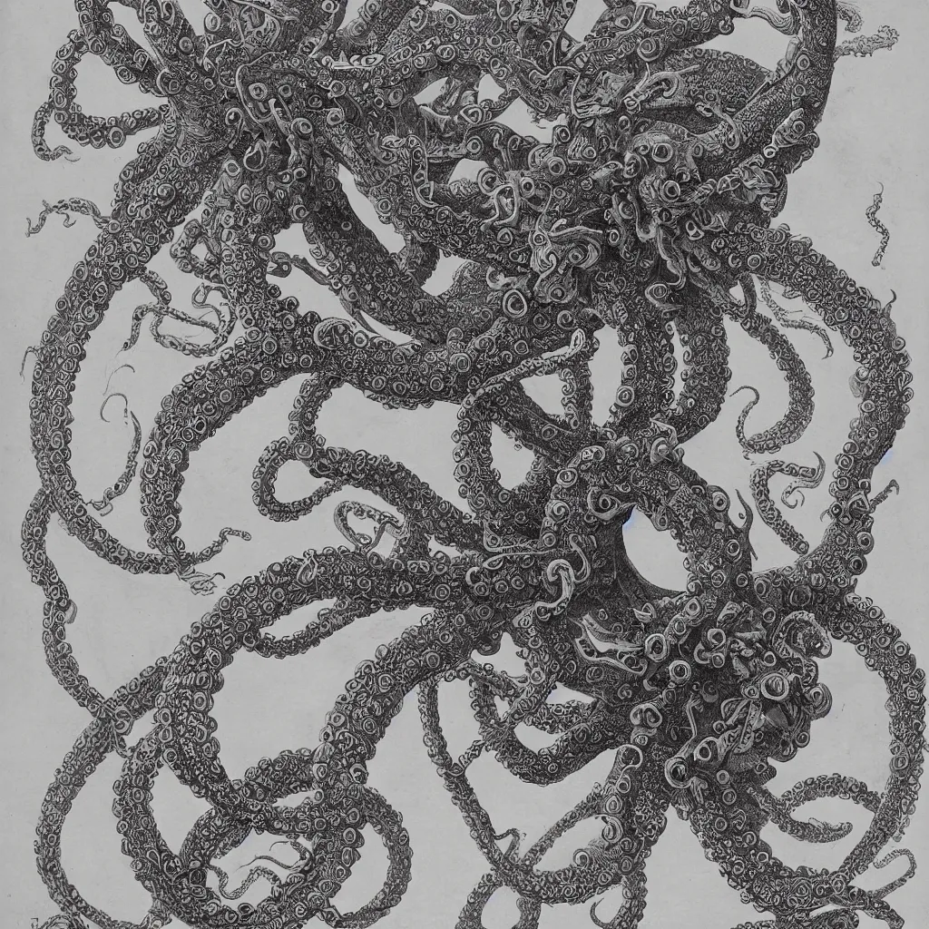 Image similar to epic scientific illustration of an elaborate octopus helicopter alien creature, 8K, Ernst Haekel