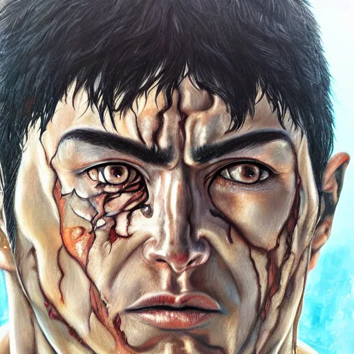 Image similar to Hyper-realistic painting of Guts From Berserk in water painted by Mike Dargas