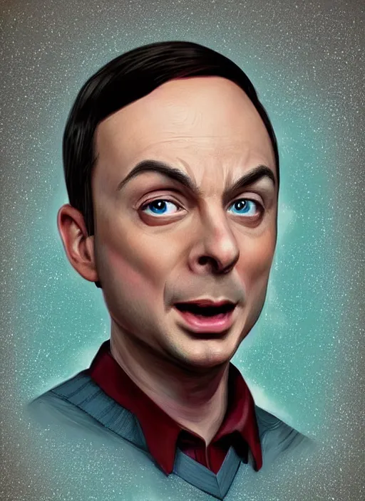 Image similar to digital _ painting _ of _ sheldon from big bang theory saying bazinga _ by _ filipe _ pagliuso _ and _ justin _ gerard _ symmetric _ fantasy _ highly _ detailed _ realistic _ intricate _ port