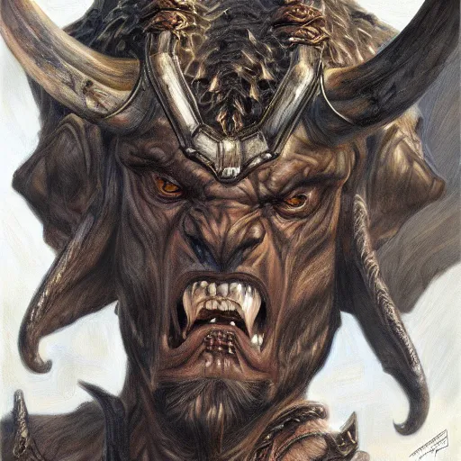 Image similar to Ferocious Minotaur portrait art by Donato Giancola and Bayard Wu, digital art, trending on artstation, 4k