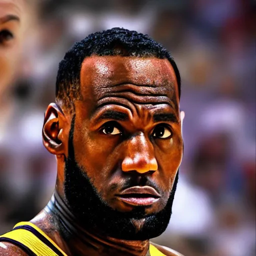 Image similar to a photo of lebron james taken on an iphone, 4 k, detaipes face