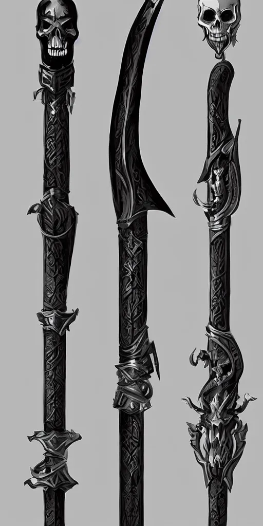 Prompt: long sword, black skull sword guard, concept art, digital painting