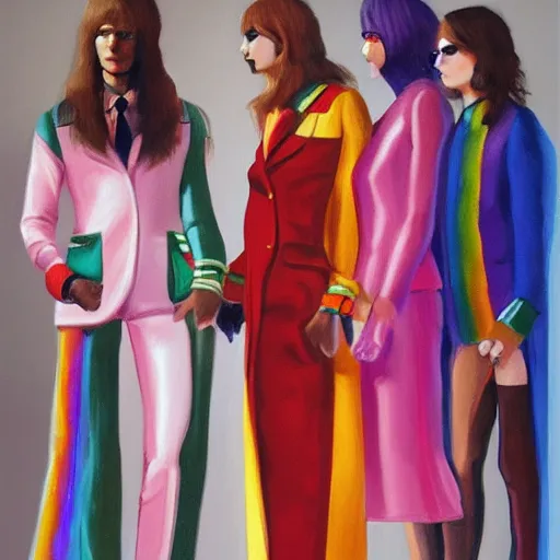 Image similar to 1970 lgbt fashion, gucci catwalk, oil painting, digital art, ultradetailed, artstation