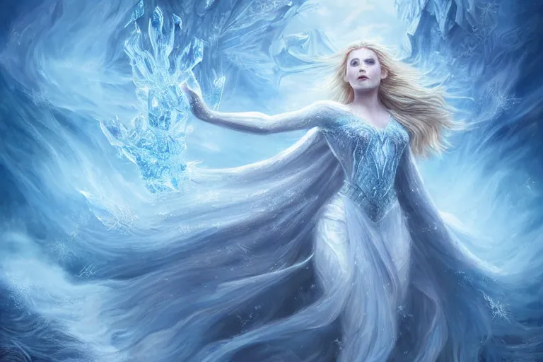 Prompt: Majestic beautiful young female ice goddess!! running from being corrupted by fire, intricate, epic, elegant, menacing, fantasy, highly detailed, digital painting, hard focus, beautiful volumetric lighting, epic light, ultra detailed, souls, smoke, icicle, frozen by Leesha Hannigan, Ross Tran, Thierry Doizon, Kai Carpenter, Ignacio Fernández Ríos