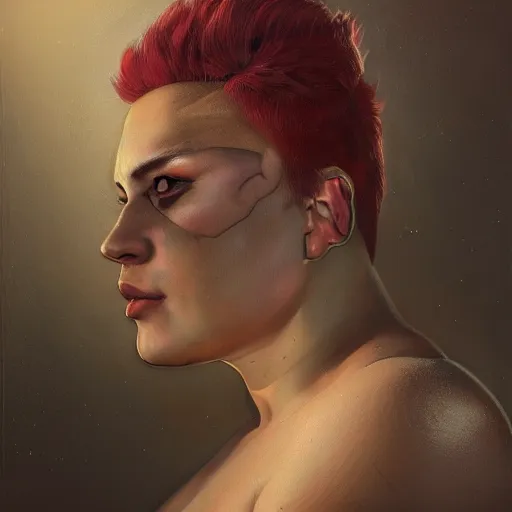 Prompt: portrait of heavy armoured zarya from overwatch in disco elysium, by alexander mcqueen, by roberto ferri, by tom bagshaw, by j. c. leyendecker and klimt, by austin osman spare, highly detailed oil painting, very intricate, cinematic lighting, award - winning, american romanticism, artstation, cgsociety, official art, octane