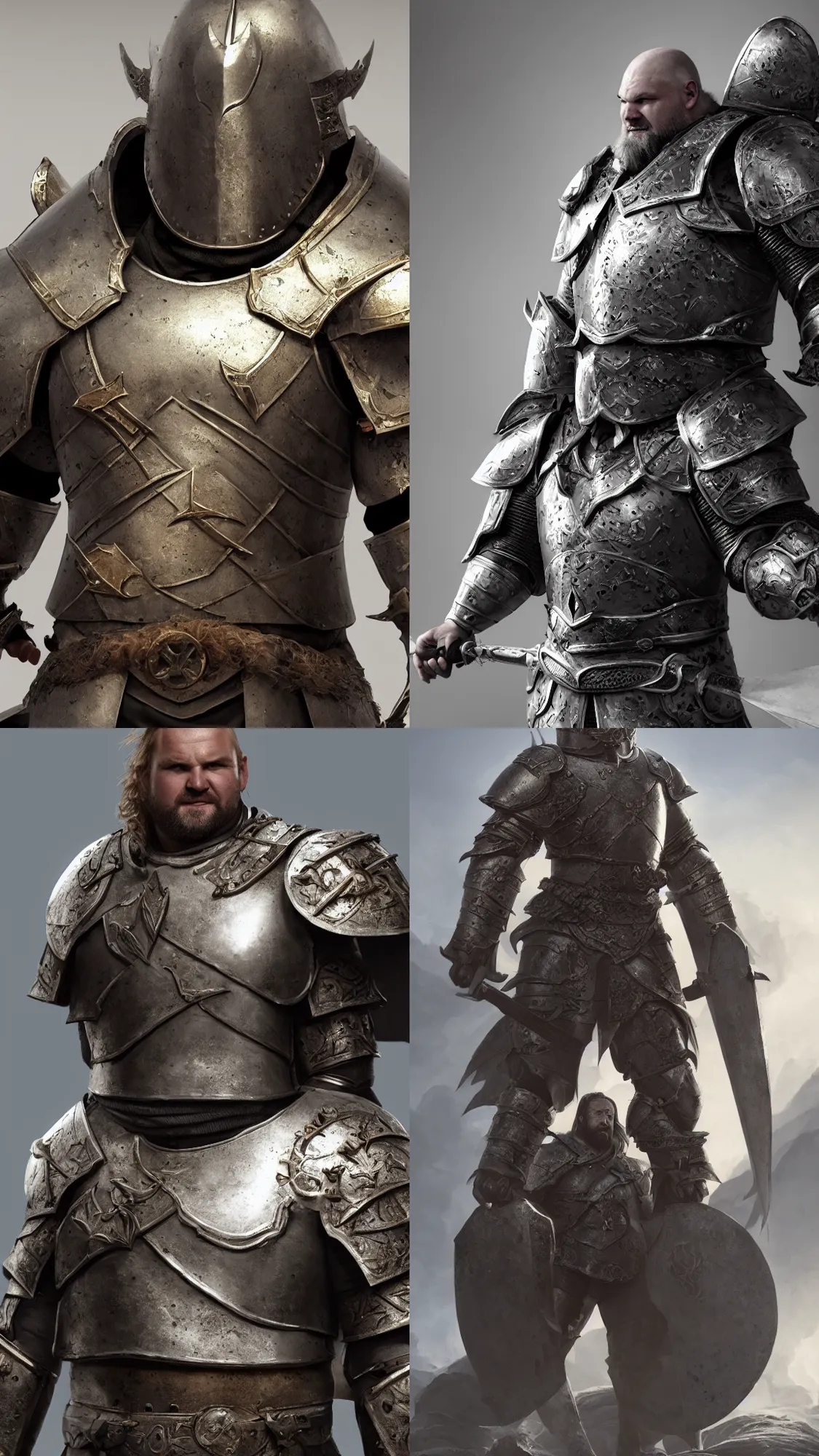 Prompt: Hafþór Júlíus Björnsson as a middle-aged knight in cuirass and sabatons, highly detailed, centered, artstation, concept art, sharp focus, 8K, octane render, unreal engine