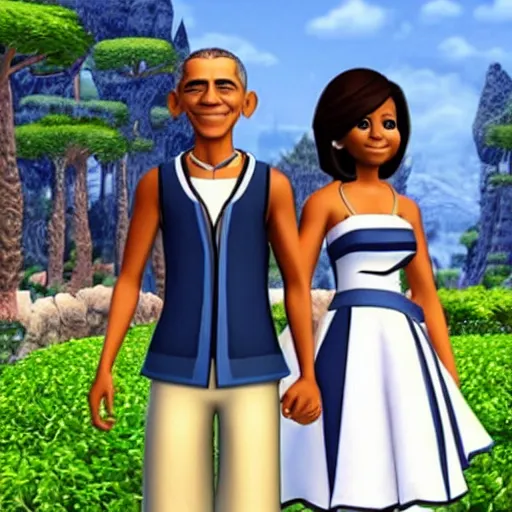 Image similar to barack obama and michelle obama in kingdom hearts hd