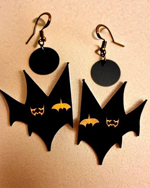 Image similar to spooky cartoon bat, 2 d lasercut earrings,