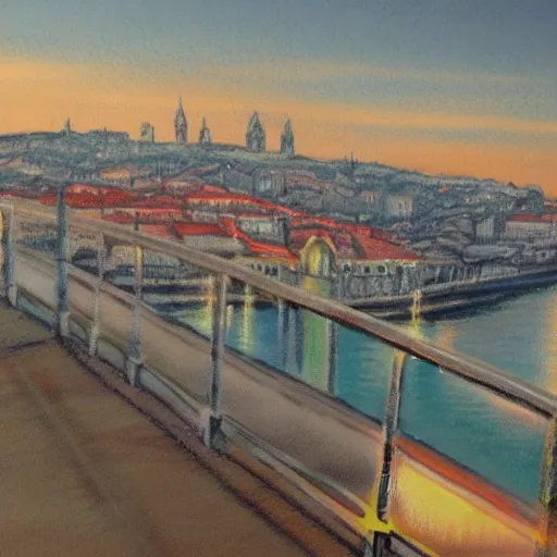 Image similar to city of lisbon, concept art, pastel soft colors, in the style of robert hickox, oscar galvan