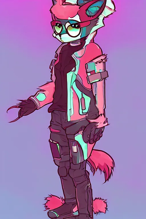 Image similar to a cyberpunk anthropomorphic fox with a fluffy tail, comic art, trending on furaffinity, cartoon, kawaii, backlighting, furry art!!!, chibi, neon