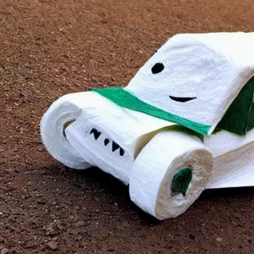 Image similar to car made of toilet paper is winning the race