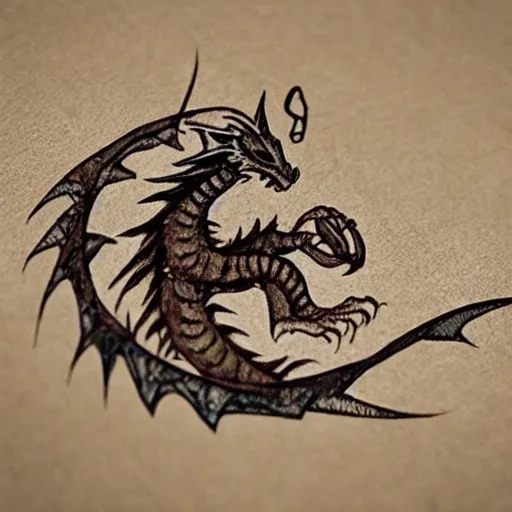 Prompt: very cute small dragon with well-designed head and four legs, logo, ink