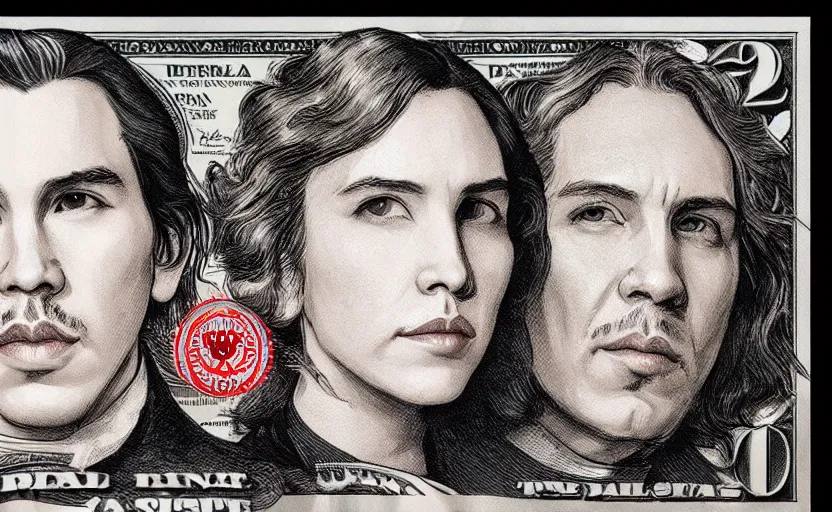 Prompt: reylo on a dollar bill