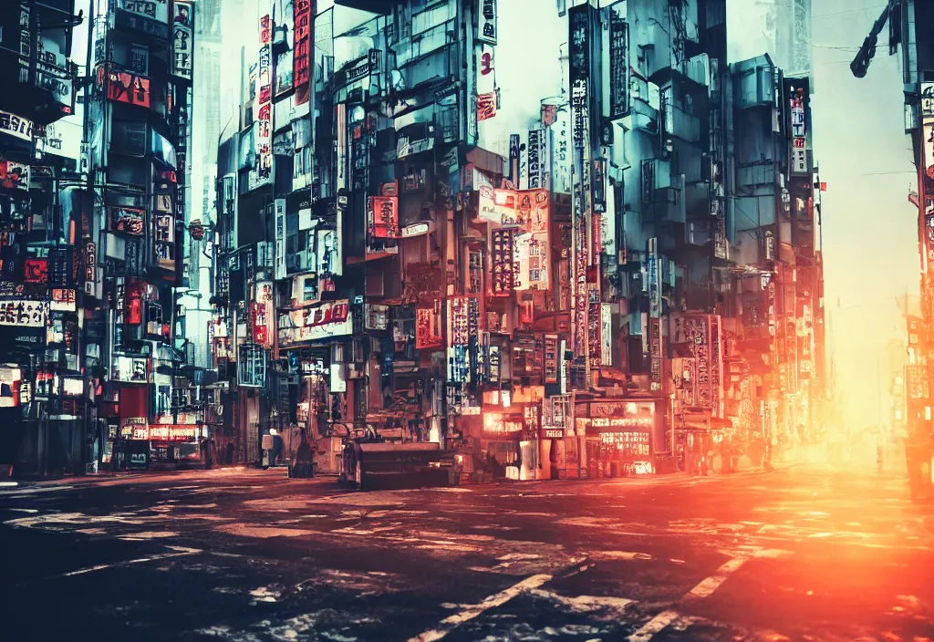 Image similar to tokyo streets cyberpunk style max payne blood trending on artstation cinematic realistic buildings windows cars peoples detailed golden ratio awesome composition color balance harmony physical correct light shadows octnae render 8 k