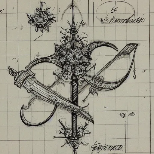 technical drawing of a cursed rapier, weapon design, | Stable Diffusion ...