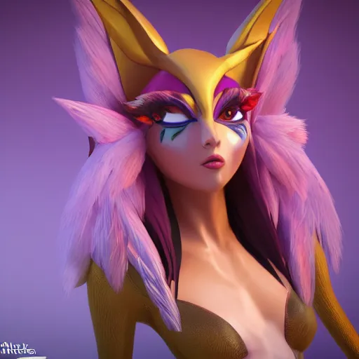 Prompt: still close up of pretty Xayah (LoL) in KDA More music video. 3d render, octane render, game art, realistic, highly detailed, trending on artstation, 4k, trending on artstation, pixar, cgsociety, unreal engine 5, redshift render, trending on artstation, blender, behance, cg