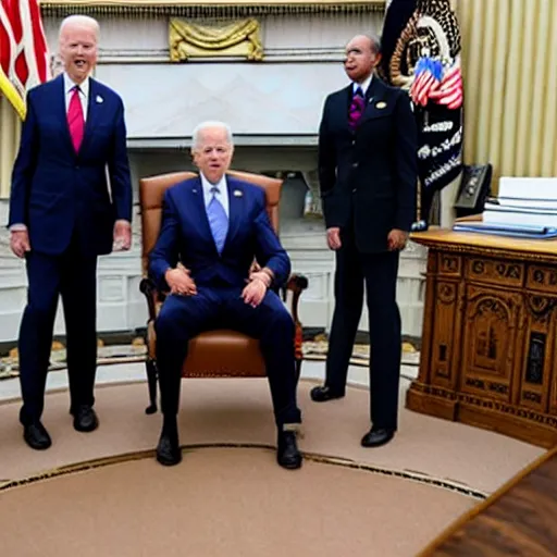 Prompt: photo of Joe Biden wearing bunny ears in the oval office, press release