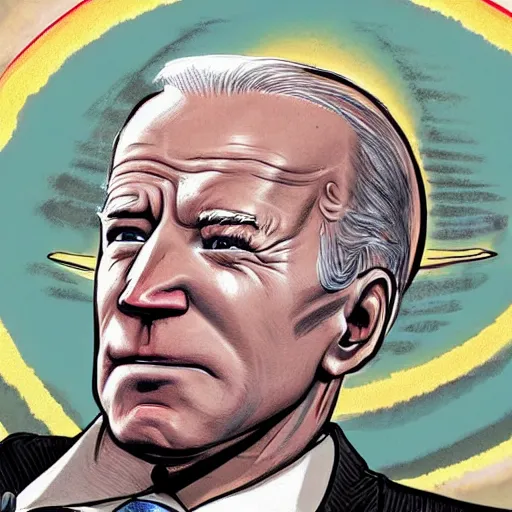 Prompt: joe biden used as test subject by evil aliens, illustration, full color, art by greg rutkowki,