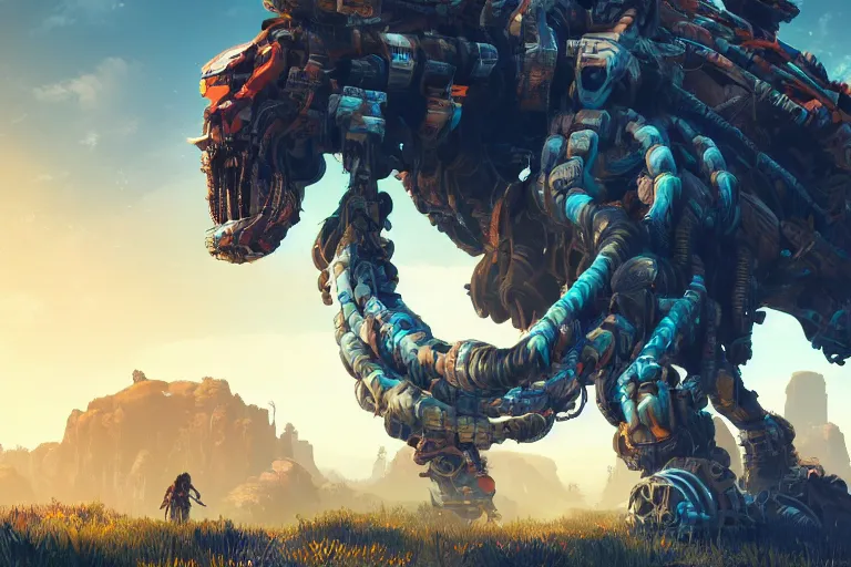 Image similar to snapmaw machine mecanical creature robot of horizon forbidden west horizon zero dawn bioluminiscence global illumination ray tracing hdr fanart arstation by ian pesty and alena aenami artworks in 4 k