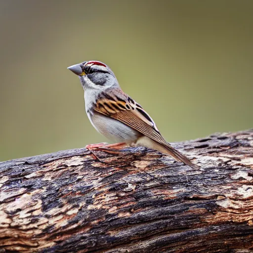 Image similar to a sparrow standing on a log, photograph, depth of field, sharp, detailed