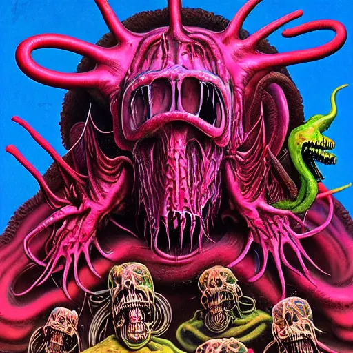 Image similar to thrash metal album cover in the style of wayne barlowe and kenny scharf and mark arian, realistic, insanely detailed, soft, smooth, airbrush, play-doh