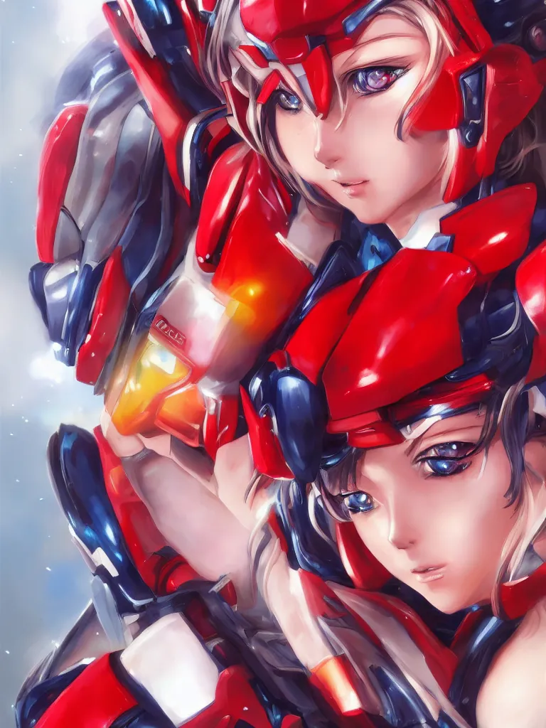 Image similar to A realistic anime portrait of a woman in a Gundam suit with glowing red, digital painting, by Stanley Artgerm Lau, Sakimichan, WLOP and Rossdraws, digtial painting, trending on ArtStation, SFW version