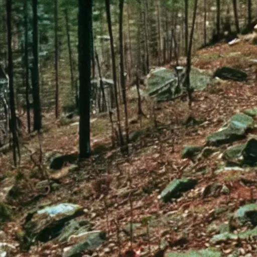 Image similar to A screen capture of found footage video left behind by a missing hiker in 1986