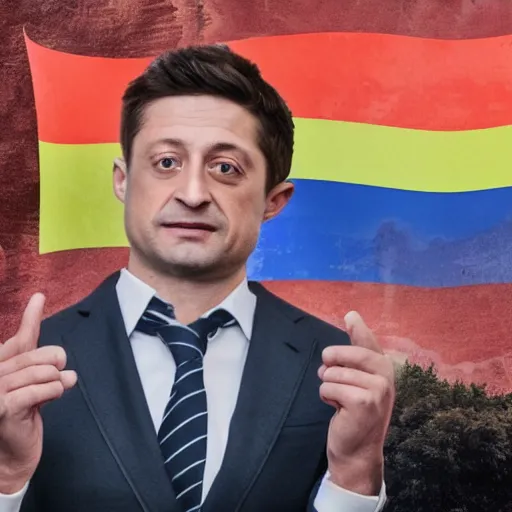 Image similar to zelensky against the background of the russian flag, a clear photo in color