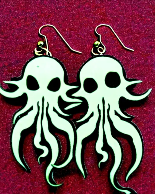 Image similar to tim burton spooky cthulhu, 2 d lasercut earrings,