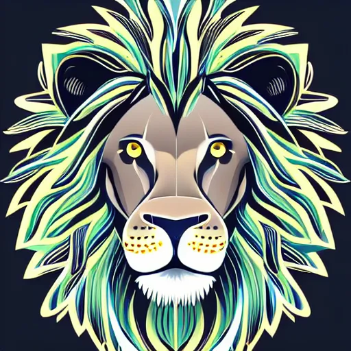 Image similar to a happy lion, whole body, Anthropomorphic, portrait, highly detailed, colorful, illustration, smooth and clean vector curves, no jagged lines, vector art, smooth