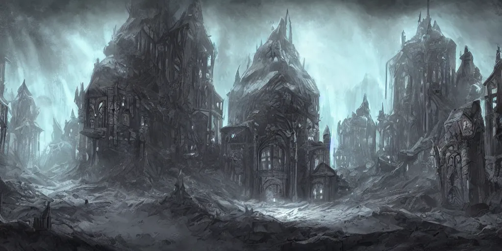 Prompt: abandoned city deep in the underdark, concept art