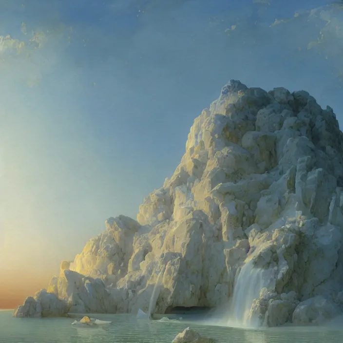 Prompt: paradise of marble draped in flowing sheets of cobalt blue satin and silver satin, by ivan aivazovsky and syd mead and moebius and gaston bussiere and roger dean and pieter claesz and paul delaroche and alma tadema and august malmstrom and caspar david friedrich and aelbert cuyp, hyperrealistic, volumetric light, octane render