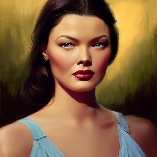 Prompt: young beautiful Gene Tierney color studio publicity photo , tight face shot portrait, highly detailed, digital painting, artstation, concept art, illustration, art , by Jeremy Lipking