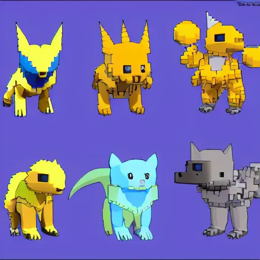 Prompt: Digimon inspired animals orthographic isometric 3d sprite sheet