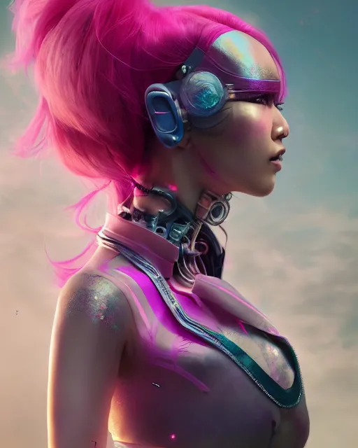 Prompt: portrait of a beautiful asian woman with pink hair as a cyberpunk cyborg half robot, sci - fi, missing panels, intricate abstract upper body intricate artwork, concept art, octane render, deviantart, cinematic, key art, hyperrealism, iridescent accents, portrait photograph, nikon 3 5 mm, photograph by greg rutkowski