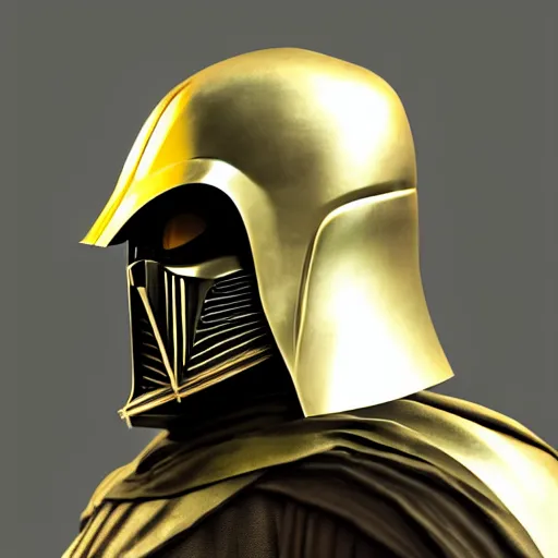 Image similar to realistic templar knight helm design inspired by darth vader, epic scale, character concept art, face symmetry, intricate accurate details, artstation trending, octane render, cinematic color grading, soft light, rule of thirds, golden ratio, like a professional model, cinematic, 8 k, clear.