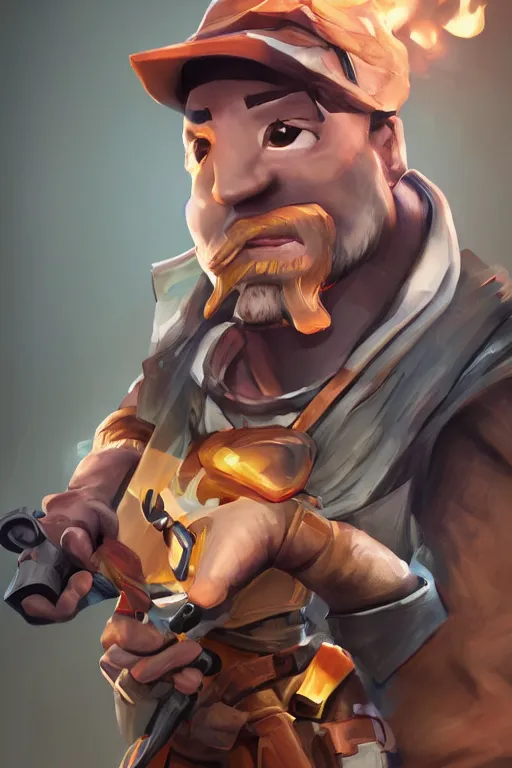 Prompt: beautiful highly detailed realistic stylized portrait of a small boy with a wooden sword, team fortress 2, fortnite, torchlight, heartstone, detailed character art, portrait, trending on artstation