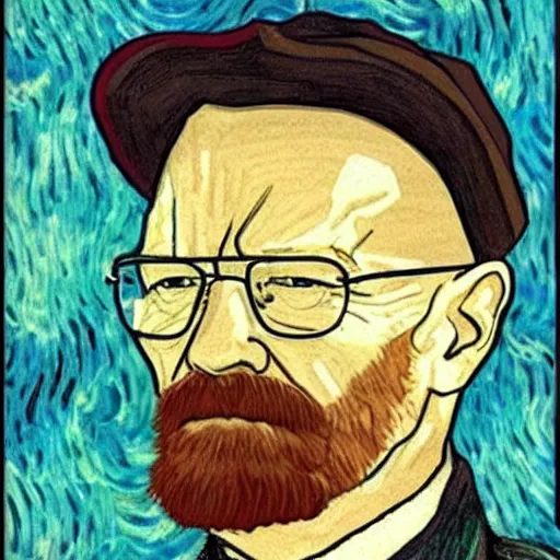 Prompt: walter white potrait in the style of van gogh