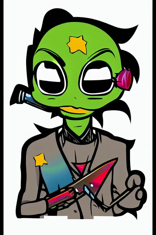 Image similar to rockstar alien, art by brian miller, sticker, colorful, illustration, highly detailed, simple, smooth and clean vector curves, no jagged lines, vector art, smooth