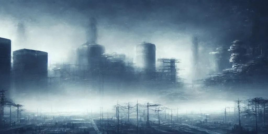 Prompt: nuclear winter, tokyo city, near future, fantasy, sci - fi, hyper realistic, serene, morning.