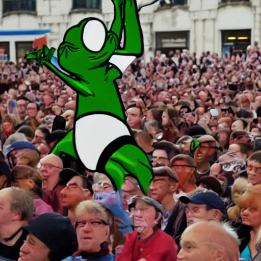 Image similar to crowd of glad pepe