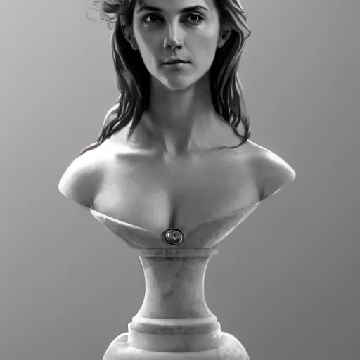 Image similar to amazing lifelike award winning marble bust of 18 year old Elizabeth Hurley trending on art station artgerm Greg rutkowski alphonse mucha cinematic