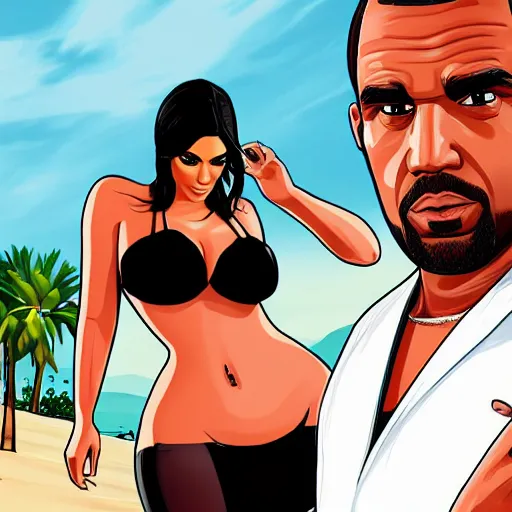 Image similar to videogame cover of gta 6 miami kim kardashian and george floyd accurate eyes