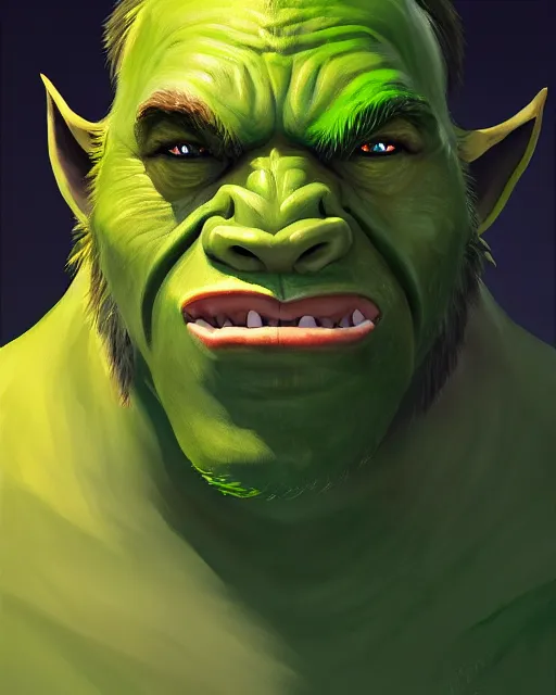 Prompt: « a portrait of a green orc chief, a character portrait by paul kelpe, reddit contest winner, sots art, ilya kuvshinov, 2 d art, parallax »