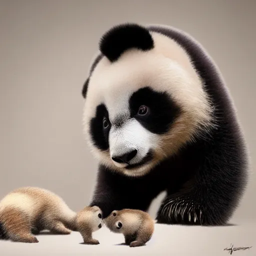 Image similar to photo realistic image of a baby panda, stunning 3 d render inspired art by istvan sandorfi and greg rutkowski, perfect facial symmetry, realistic, highly detailed attributes and atmosphere, dim volumetric cinematic lighting,