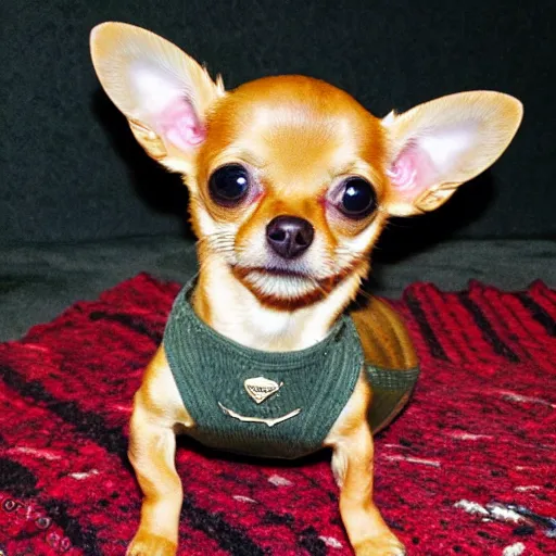 Image similar to a honey colored chihuahua puppy Showing off her streetwear , Oil pain