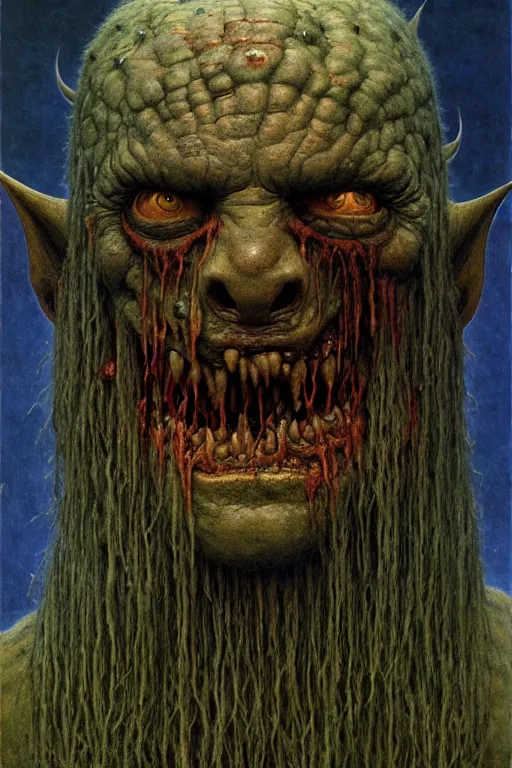 Image similar to brutal scary terrifying ugly monstrous barbarian goblin horror portrait by beksinski and jean delville, slimy pus oozing, unreal engine 5, photorealism, hd quality, 8 k resolution, cinema 4 d,