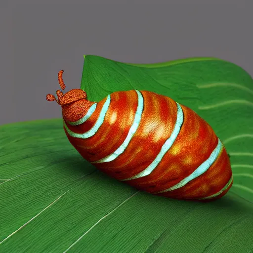 Prompt: tiny cute caterpillar eating the monstera leaf, 3d highly detailed, The Rusted Pixel style